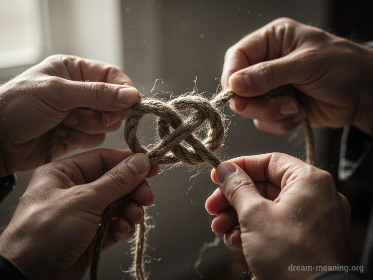 Hands carefully untangling a complex knot.