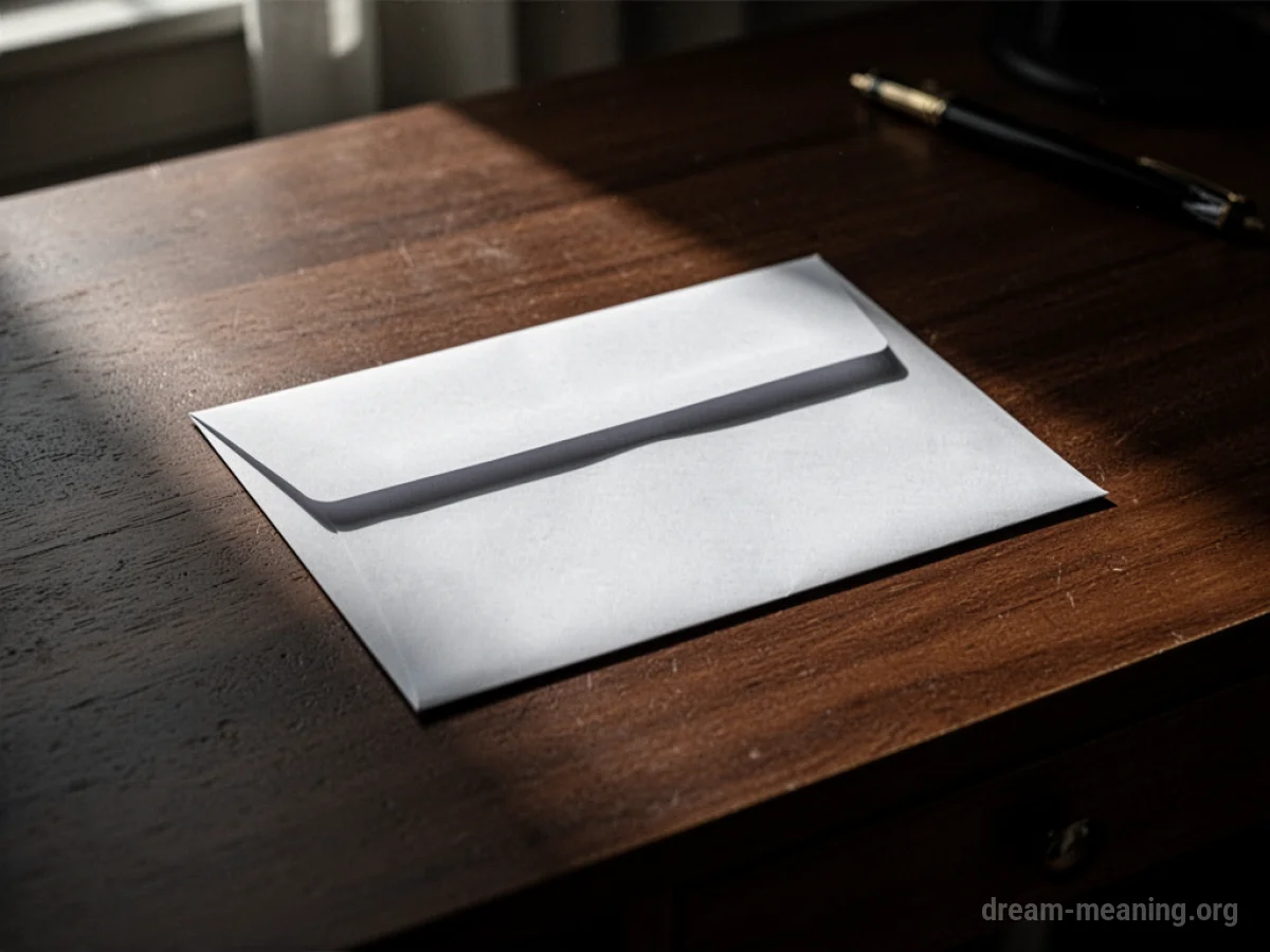 An unaddressed envelope resting on a wooden surface.