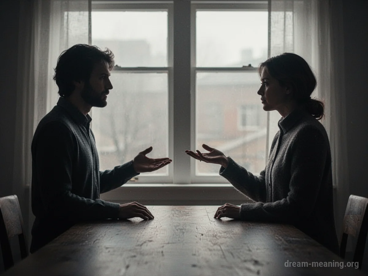 Two silhouetted figures facing each other over a table.