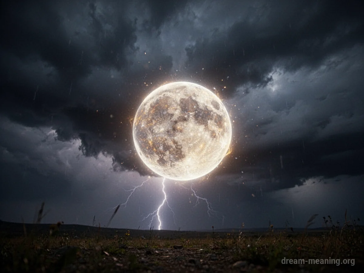 A luminous sphere of light suspended in a dark, cloudy sky.