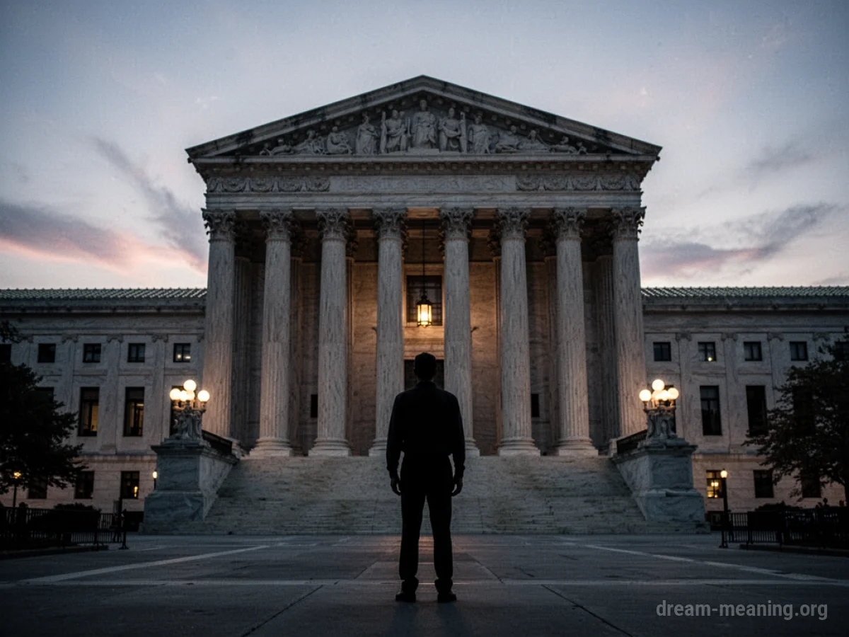 Silhouette of a person in front of a courthouse.