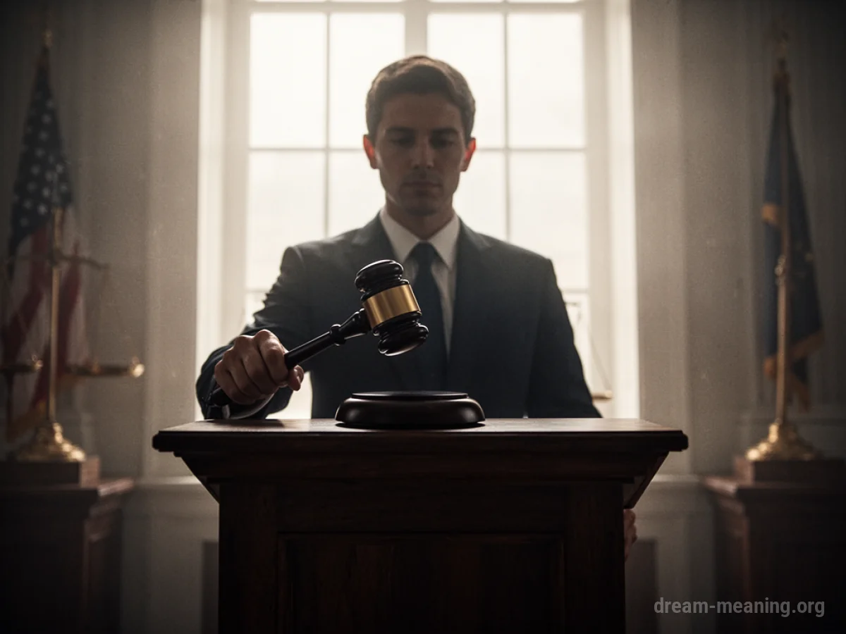 Silhouette of a person behind a podium with a gavel.