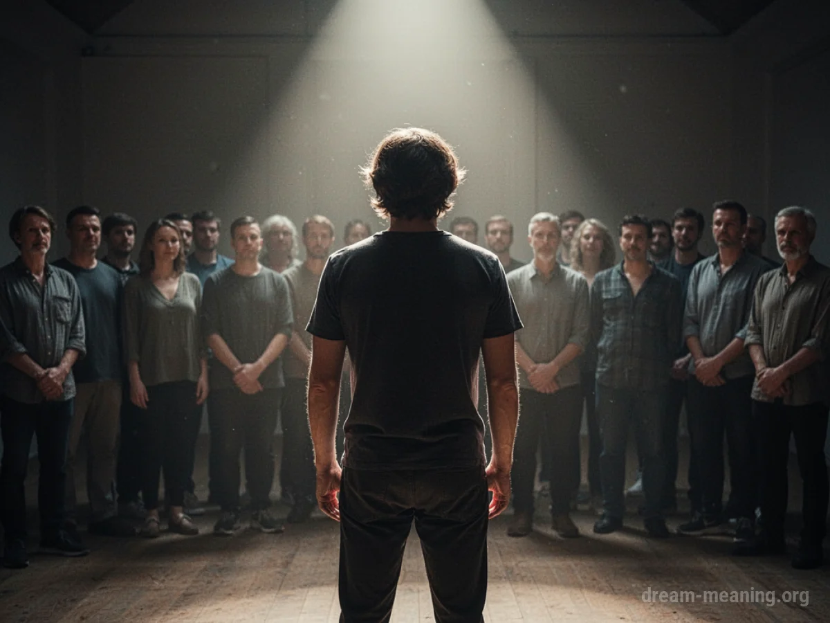 A silhouette of a person standing at the front of a group.