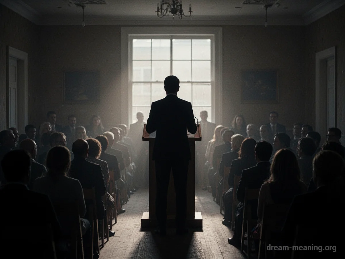 Silhouette of a figure speaking from behind a podium.