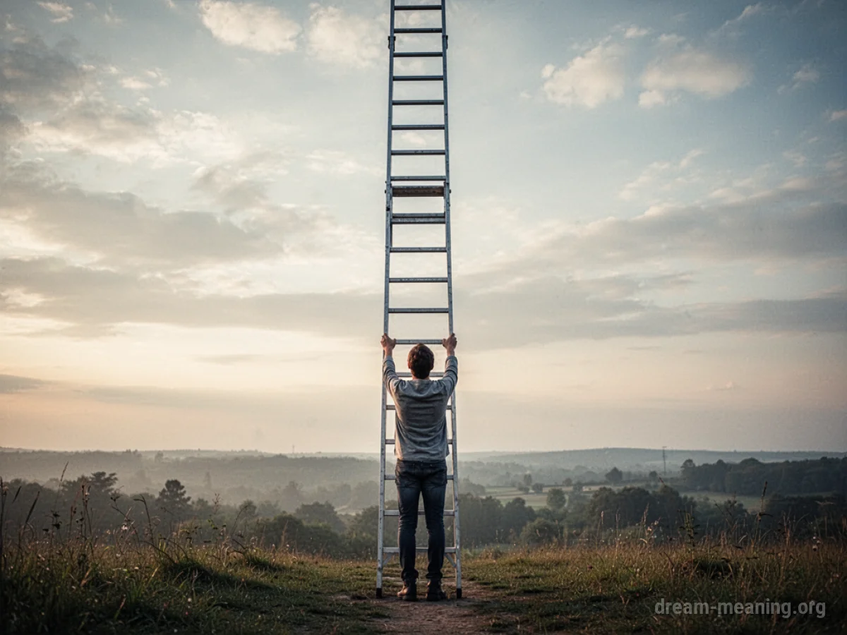 A person looking up at a ladder they cannot reach.
