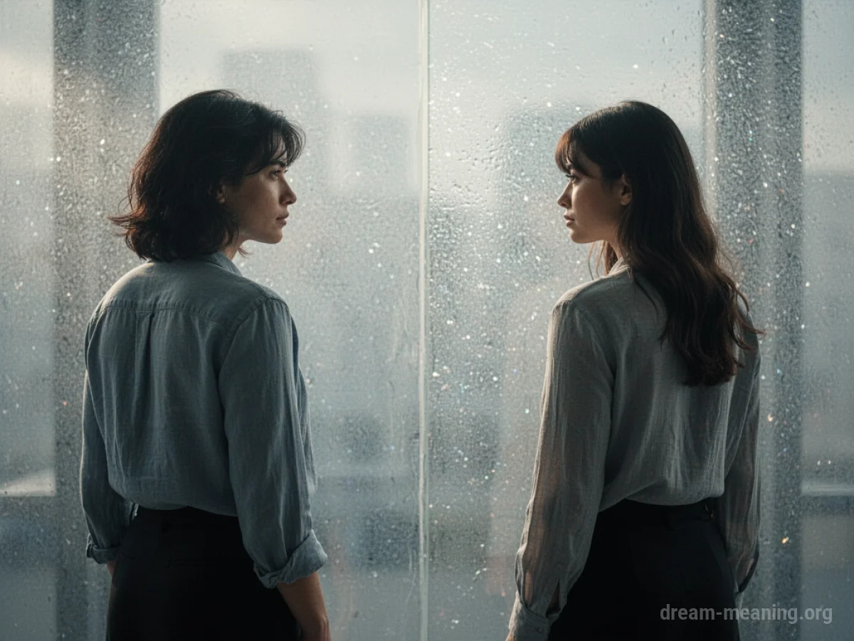 Two silhouetted figures separated by a distorted, wavy barrier.