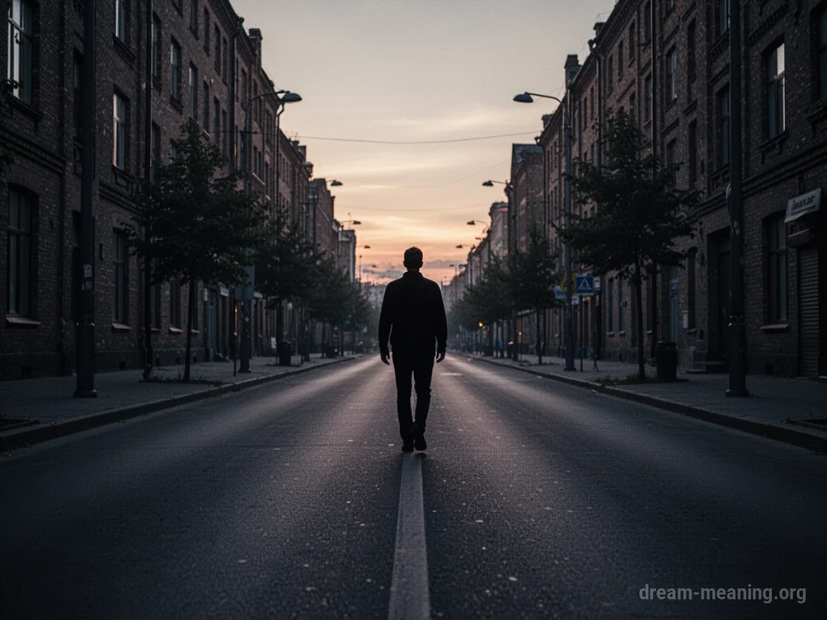 A solitary figure walking on an empty street.