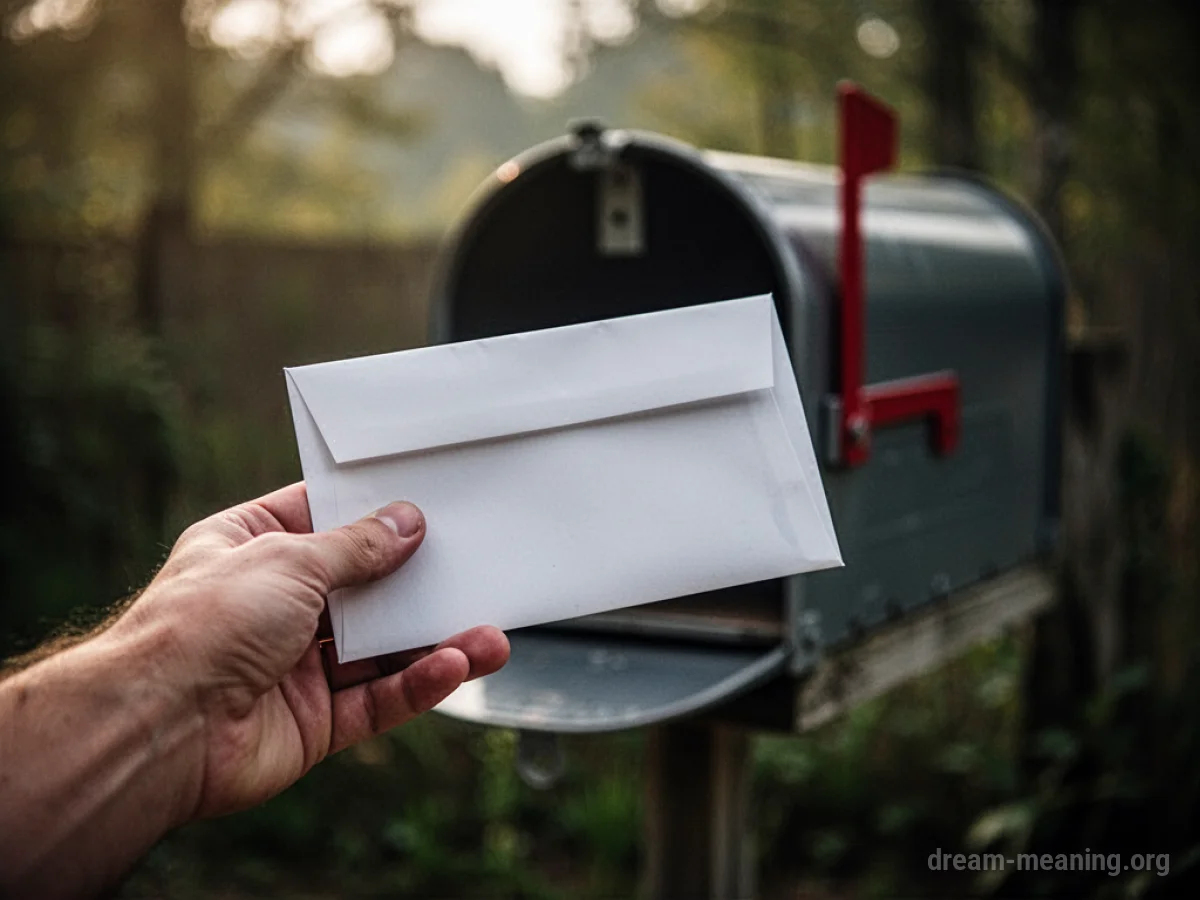 A hand holding a sealed envelope with an unwritten address, reaching towards a distant, shadowed mailbox.