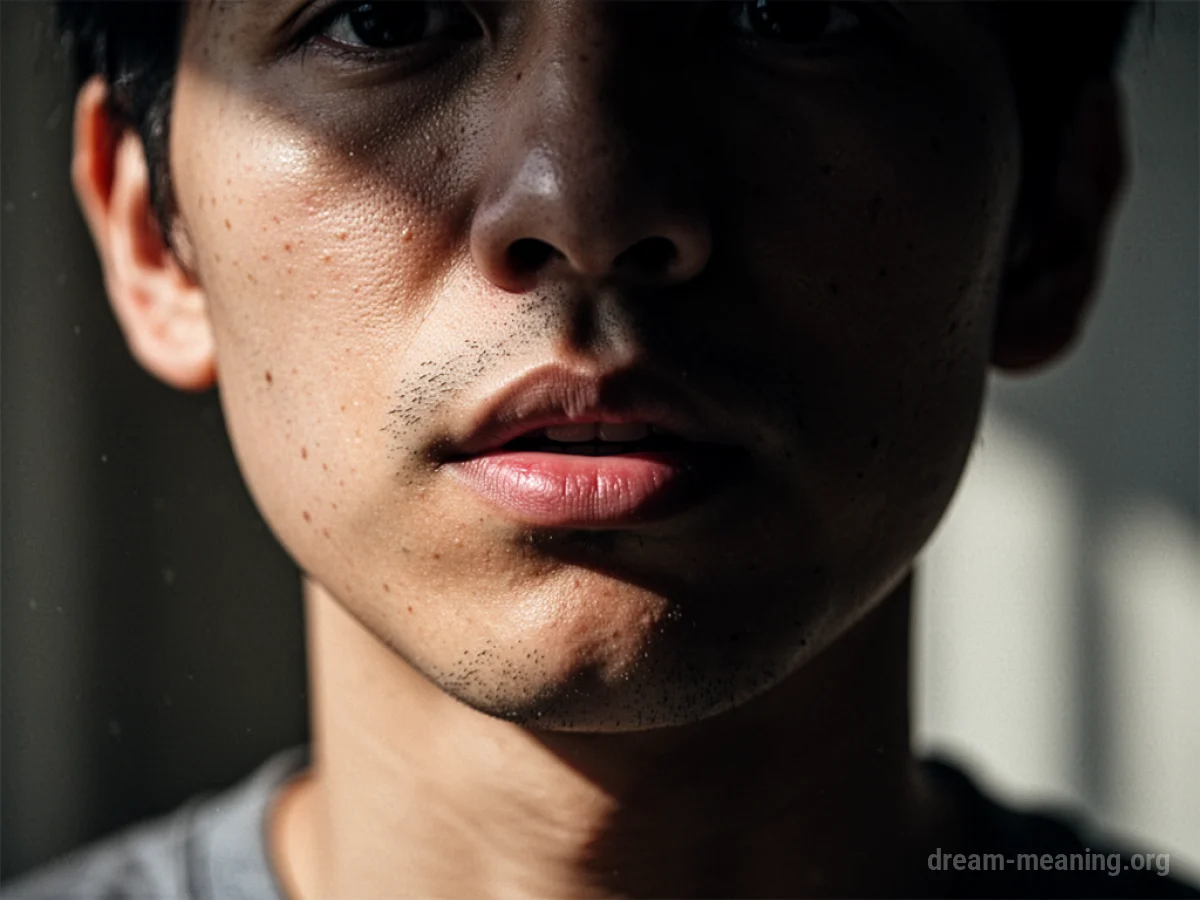 A person's mouth covered by a dark shadow.
