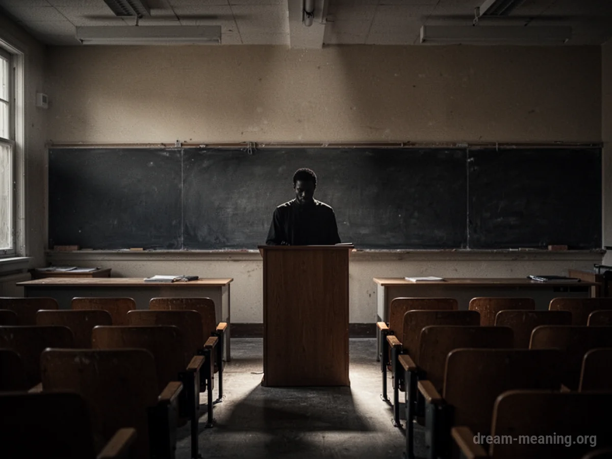 A silhouetted figure stands at a lecture podium in a dark room.