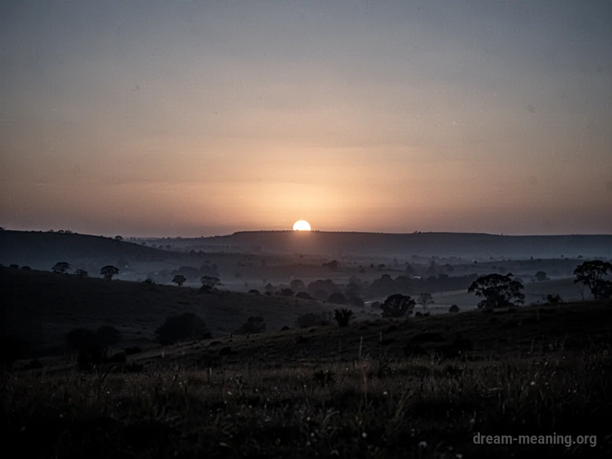 A small point of light visible in the far distance over a dark landscape.