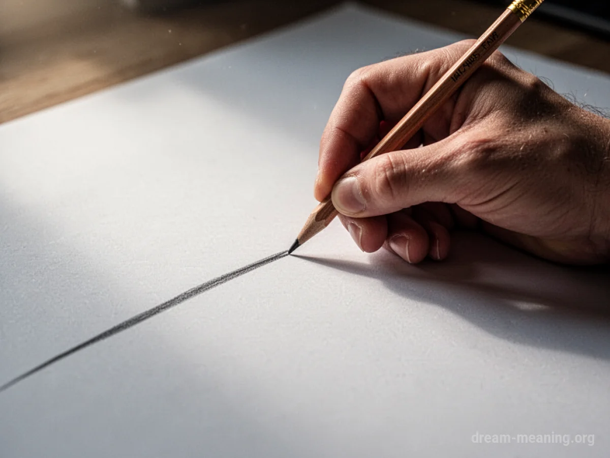 A hand drawing a straight line with a pencil on white paper.