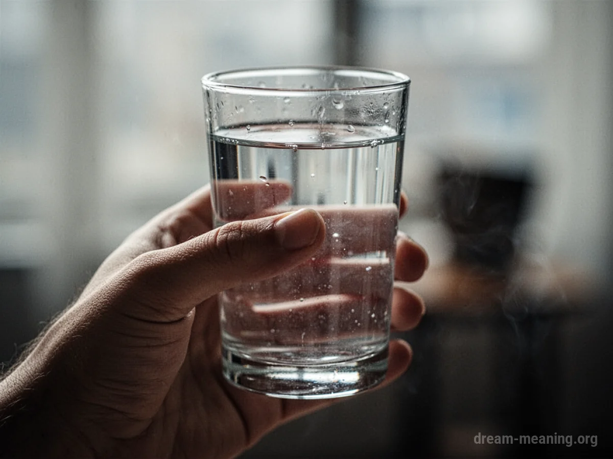 A hand holding a glass of clear liquid.