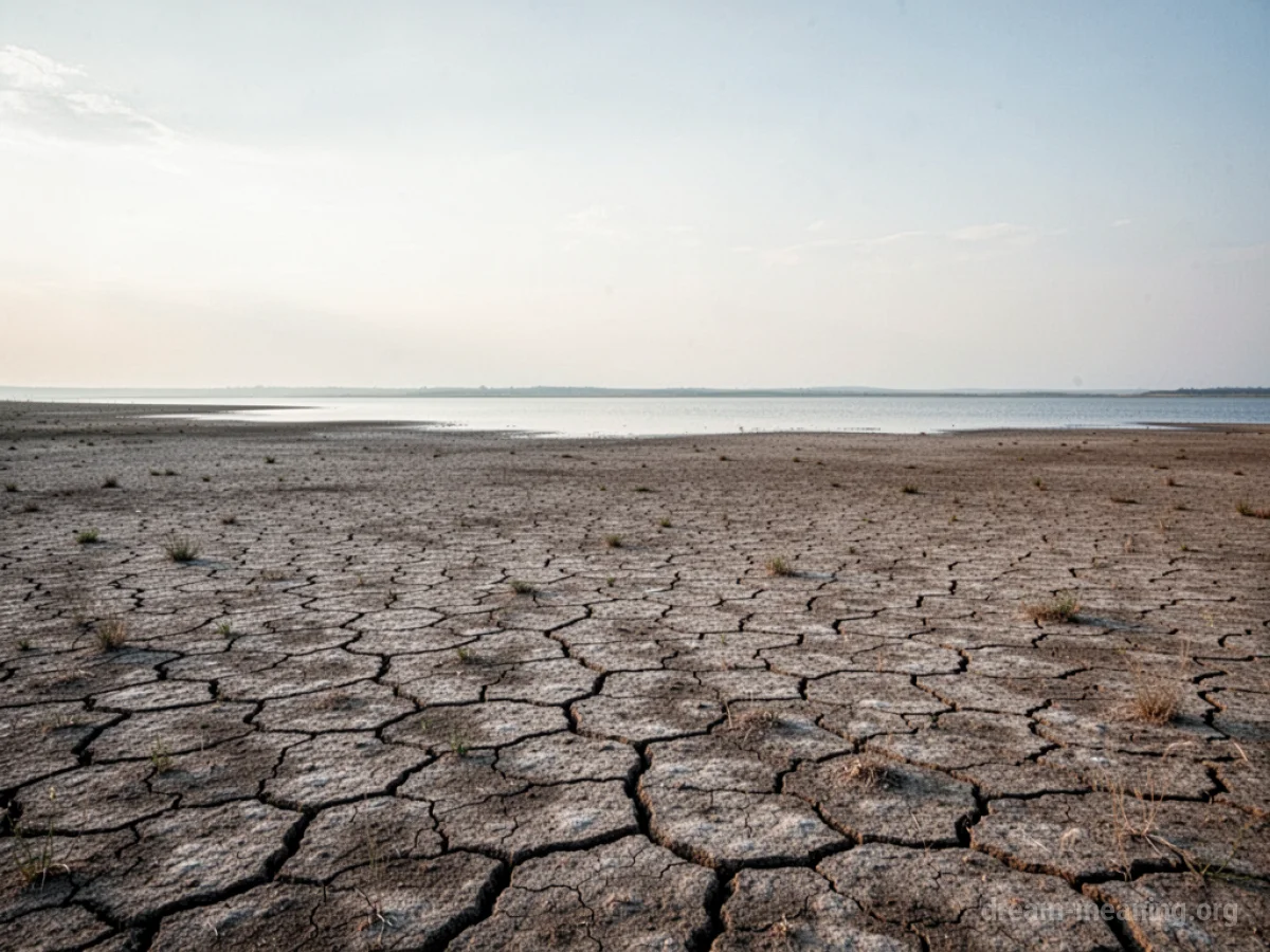A vast, dry, cracked lakebed under a featureless sky.
