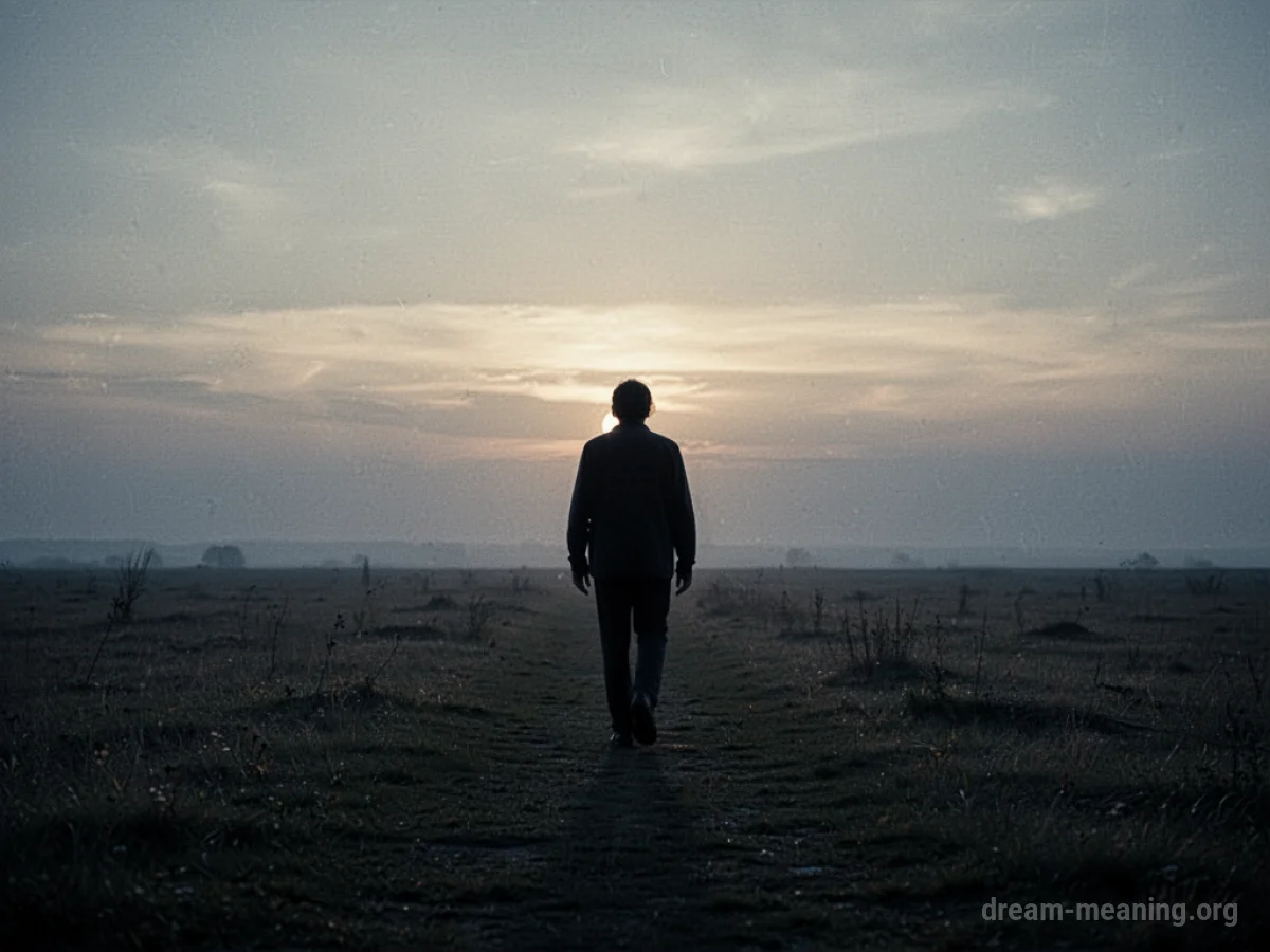 A silhouette walking away into a hazy distance.