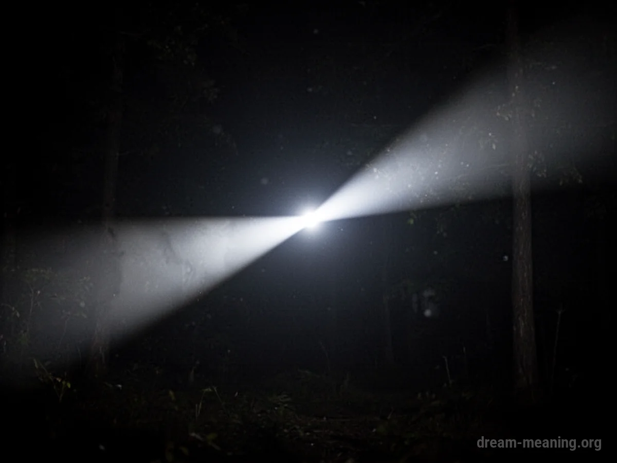 A beam of light flashing intermittently in a dark space.