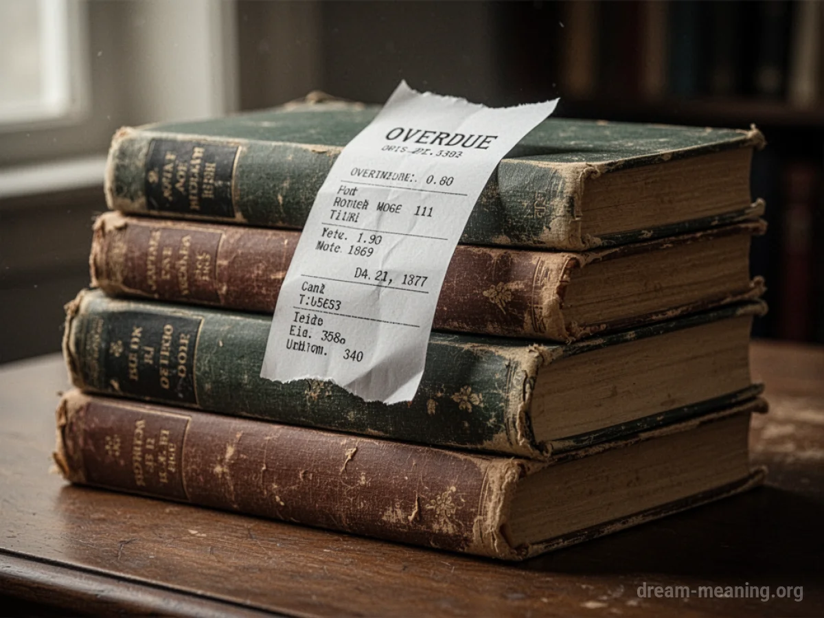 A stack of library books with an overdue notice on top.