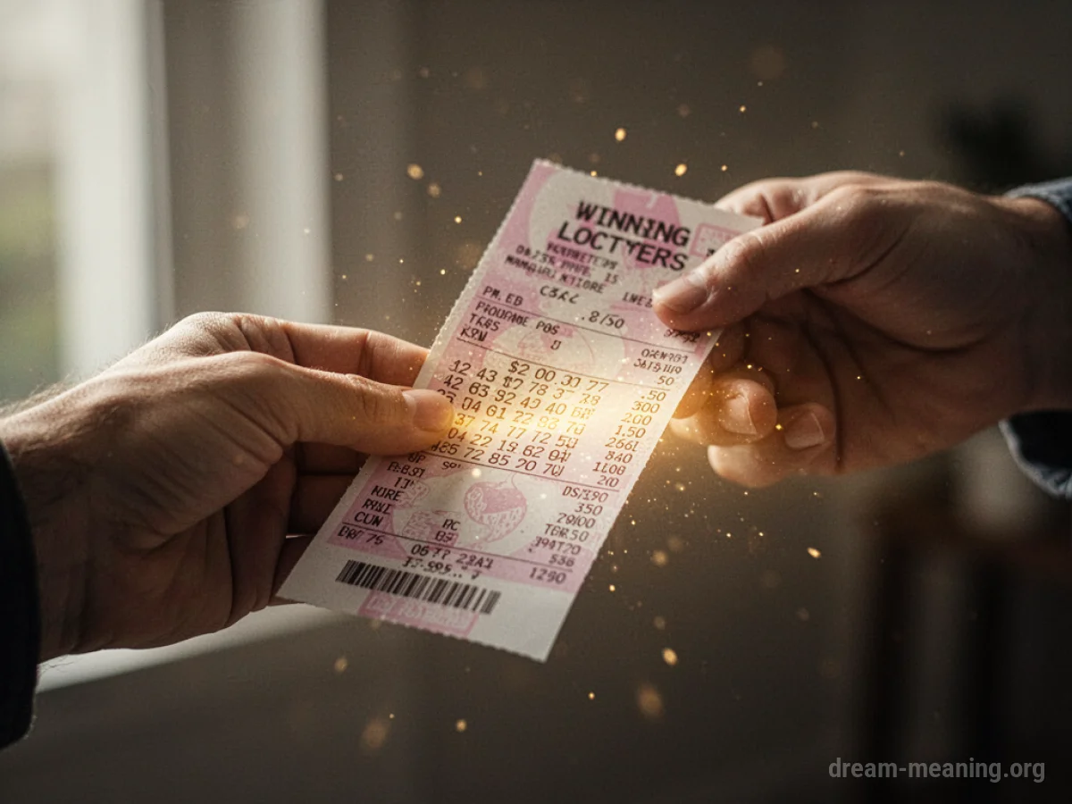 A hand offering a lottery ticket to another.