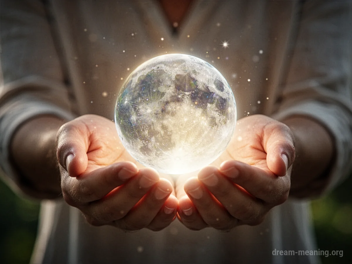 Hands holding a softly glowing sphere.