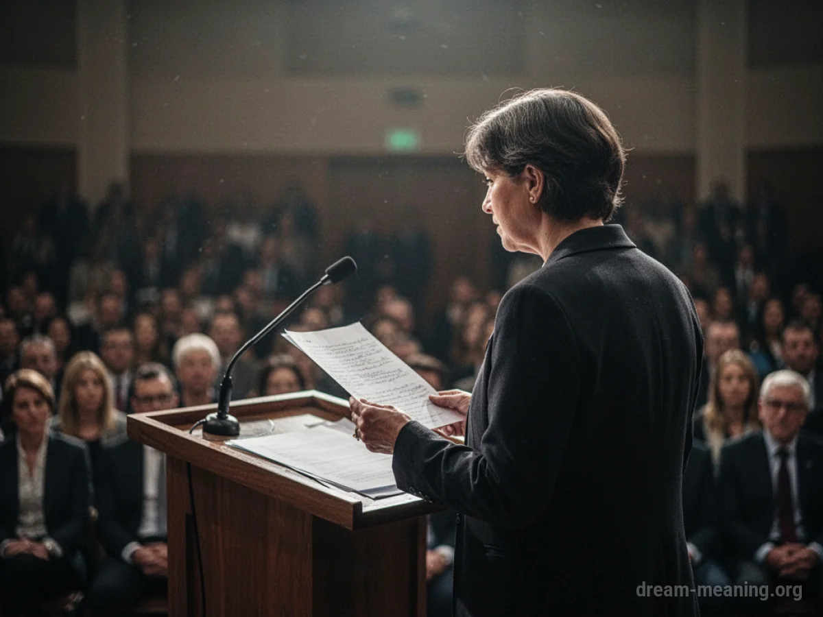 Person at a podium addressing an audience.