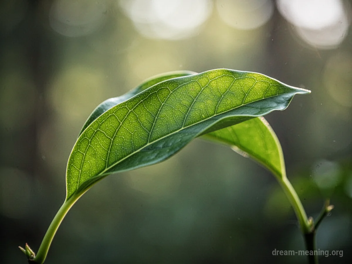 A single bright green leaf with visible veins.