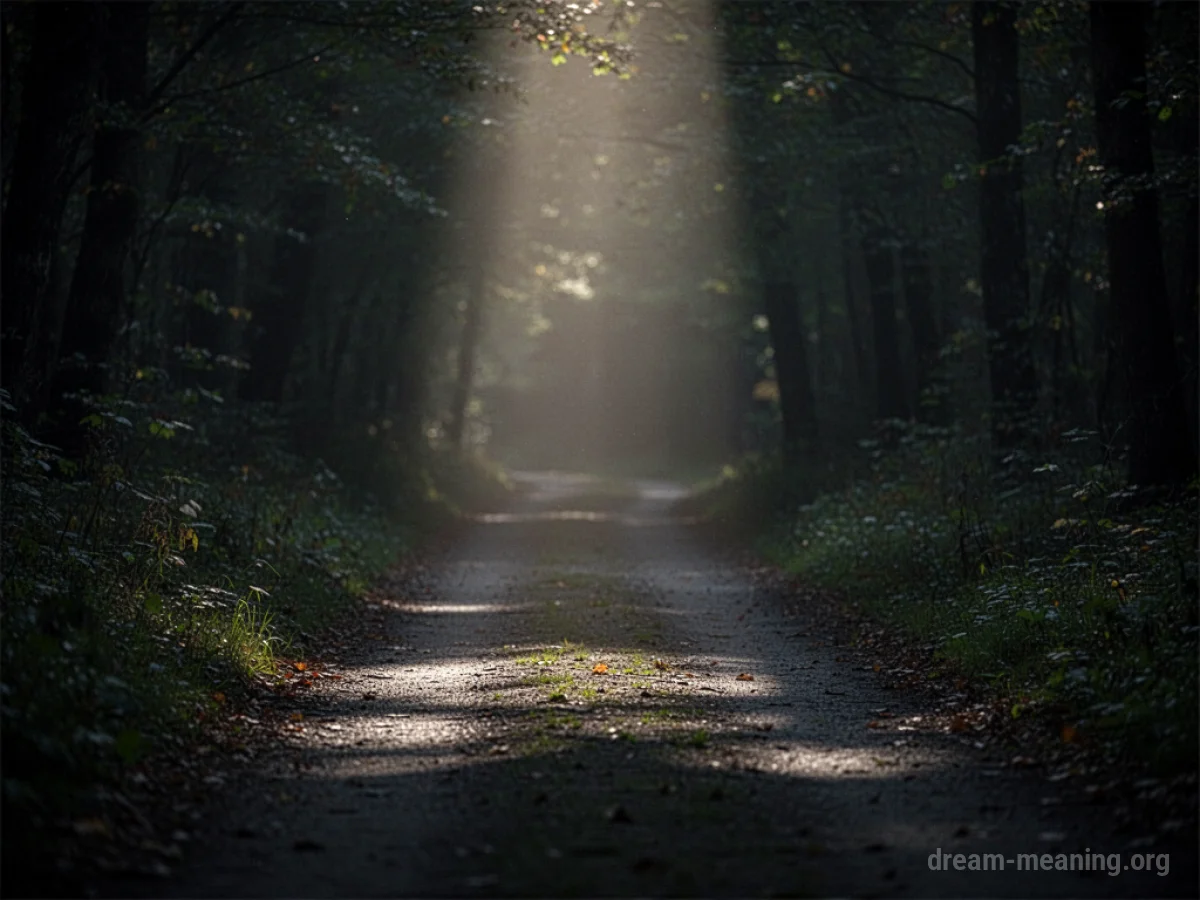 A beam of light illuminates a path in darkness.