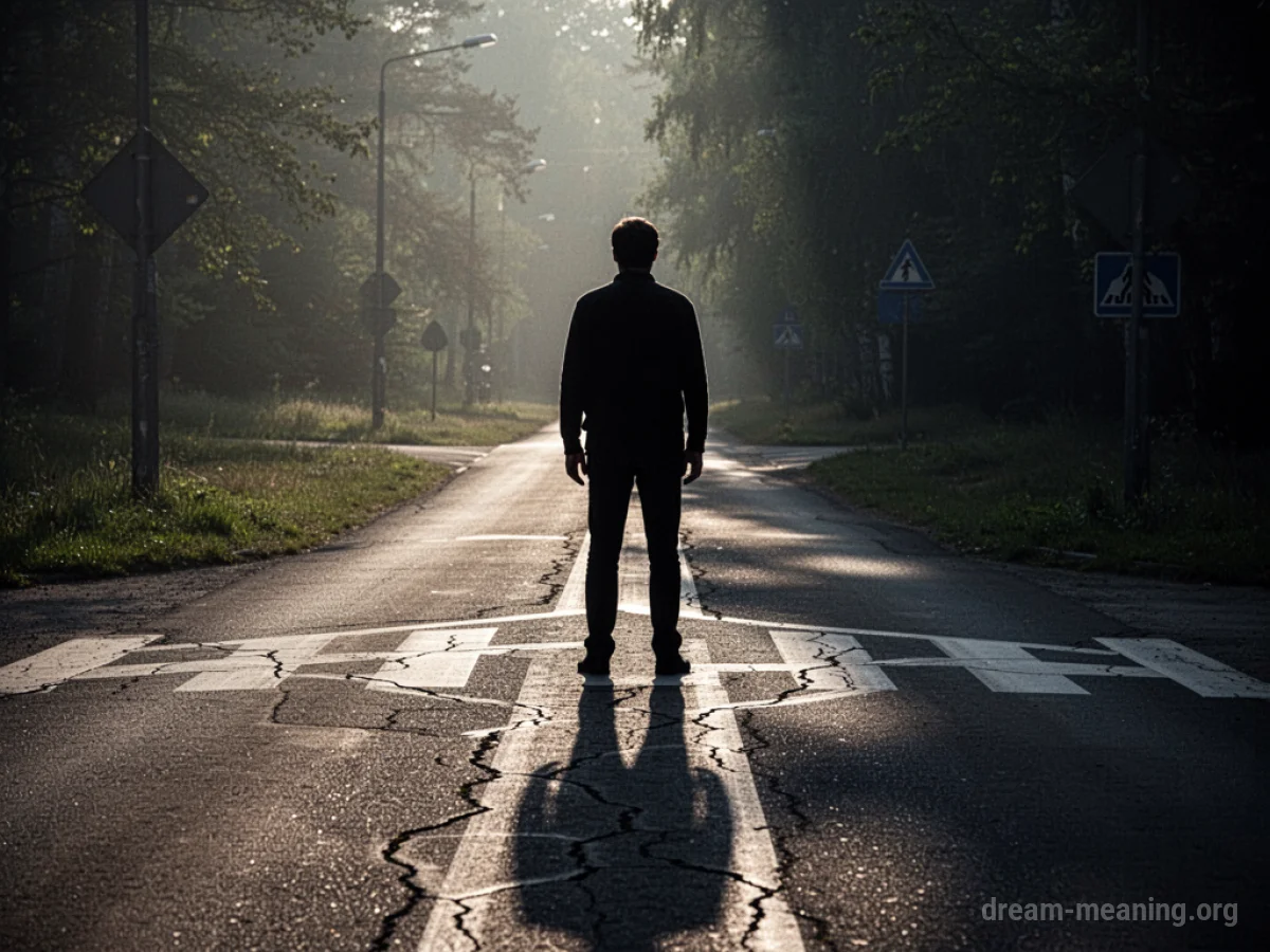 Silhouette of a person at a shadowy crossroads.