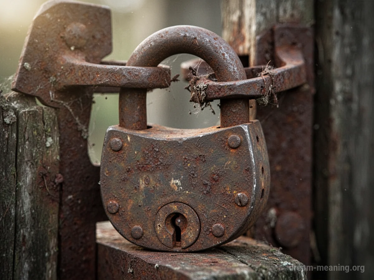 A rusty padlock with its mechanism visibly stuck.