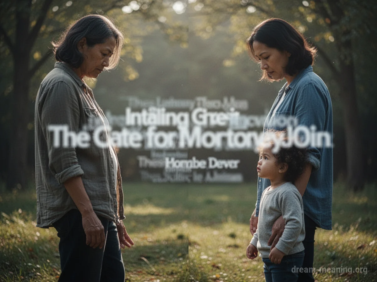 Parent and child separated by abstract text.