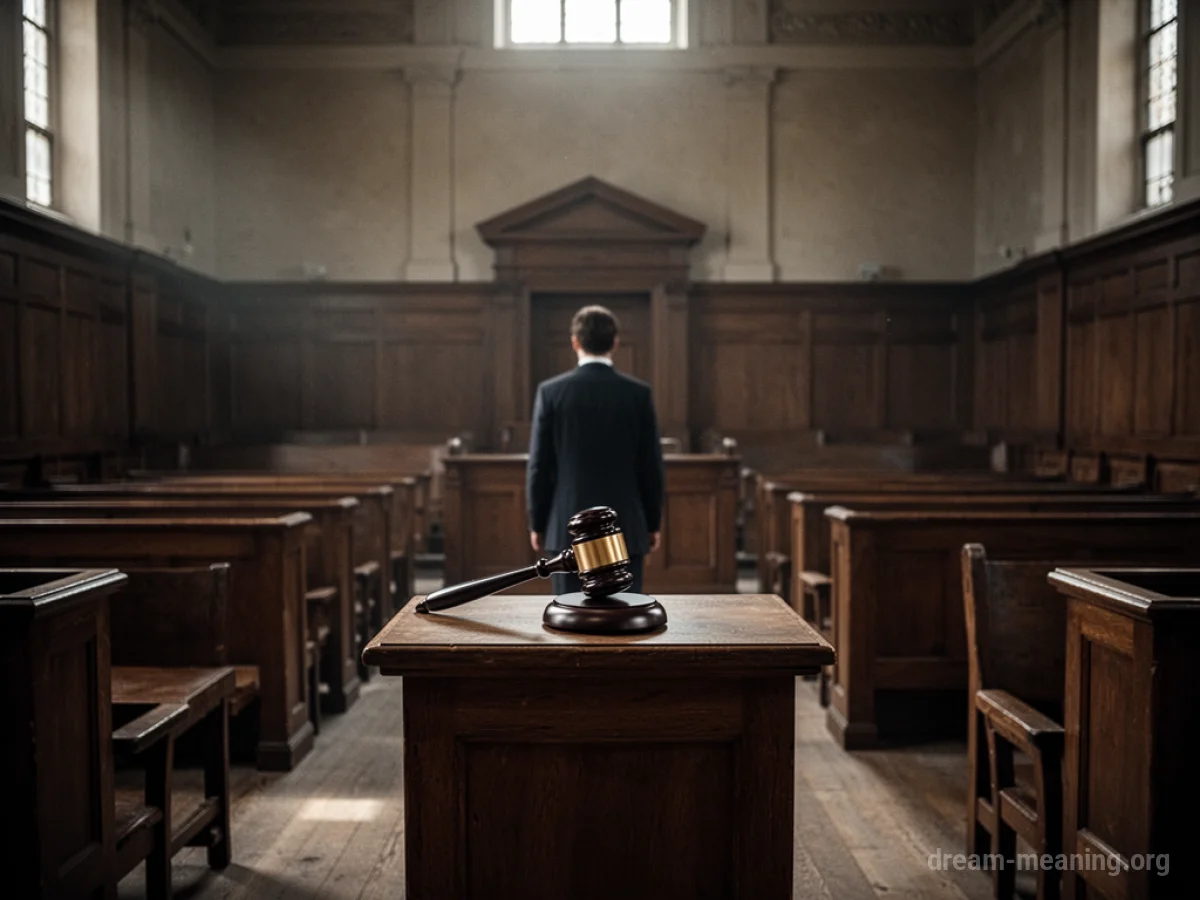 A lone gavel on an empty witness stand in a dark courtroom.