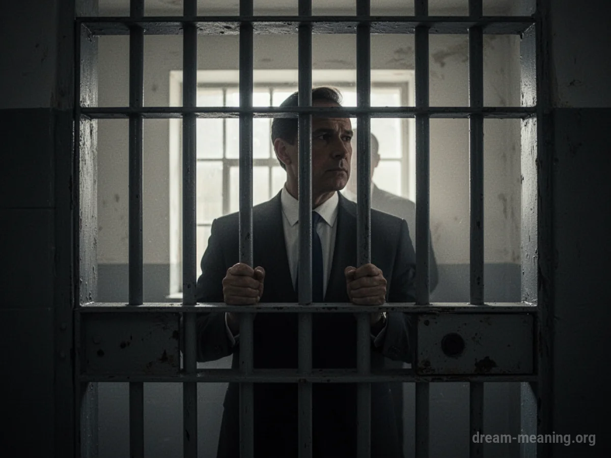 Silhouette of a lawyer behind jail bars.