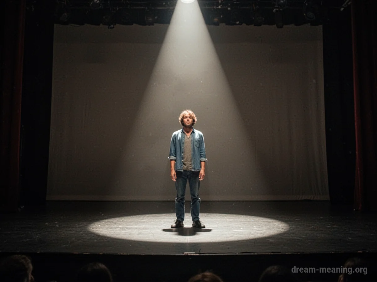 A person standing alone in a spotlight on a stage.