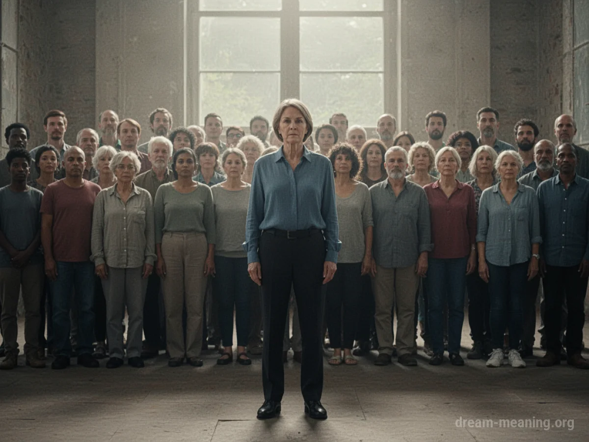 A person stands before a group of people.