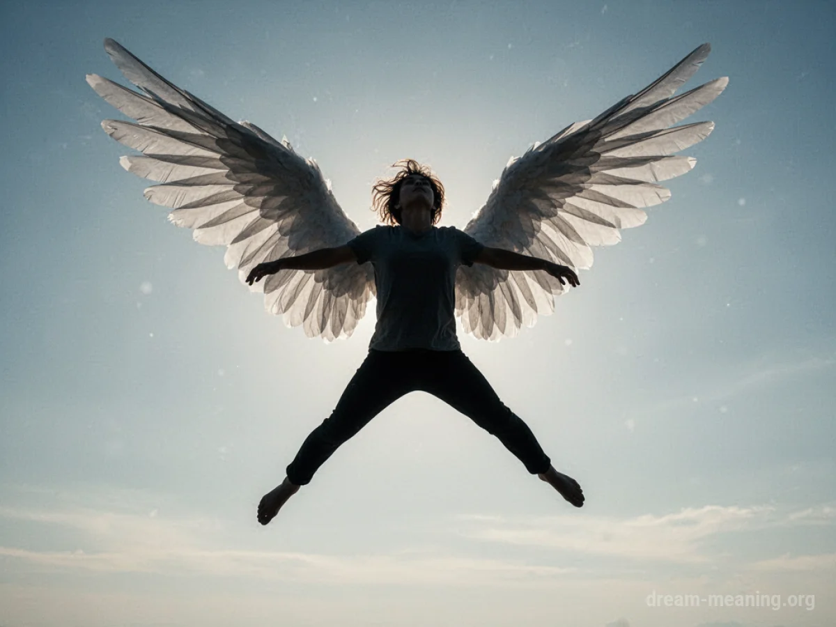 Silhouette of a person leaping into the air with stylized wings.