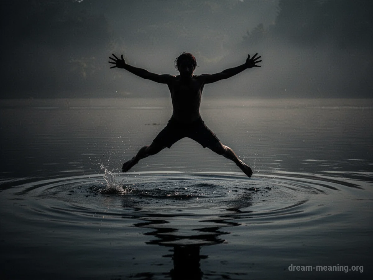 Silhouette of a person jumping into dark water.
