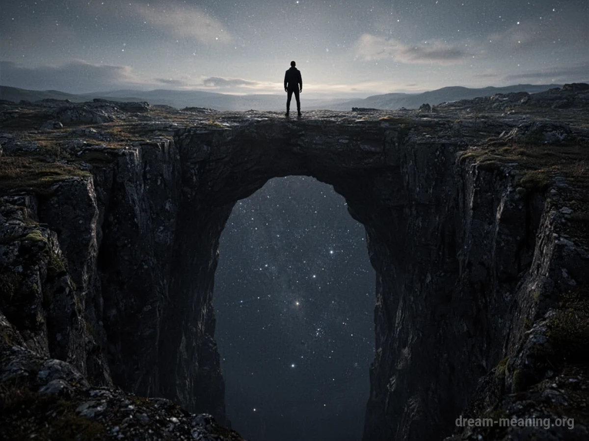 A silhouette at the edge of a dark void.