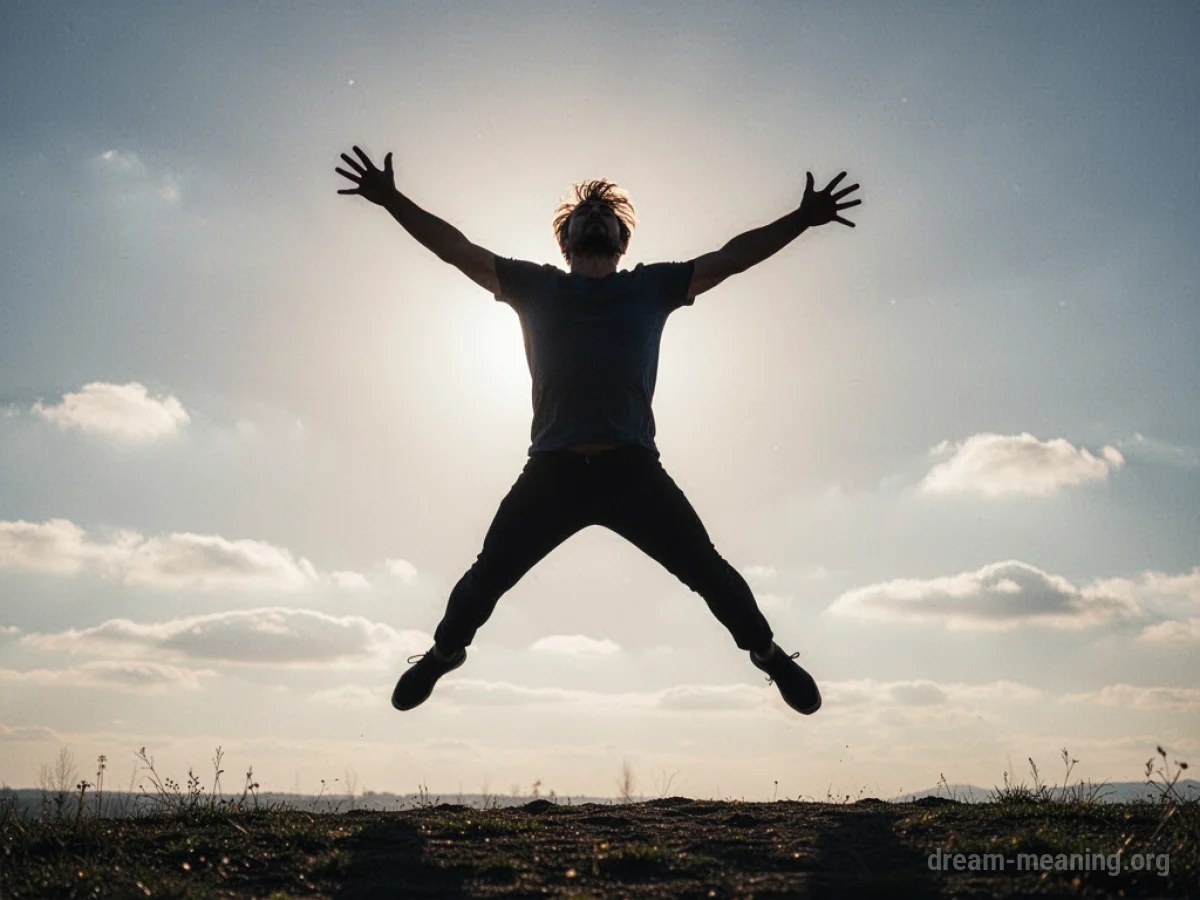 Silhouette of a person leaping joyfully towards the sky.