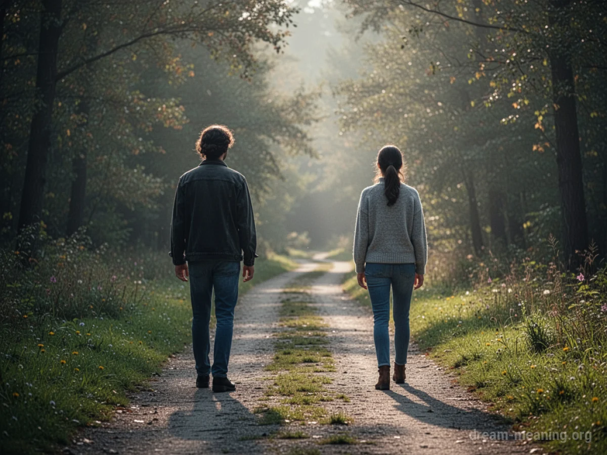 One person walking away from another on a path.