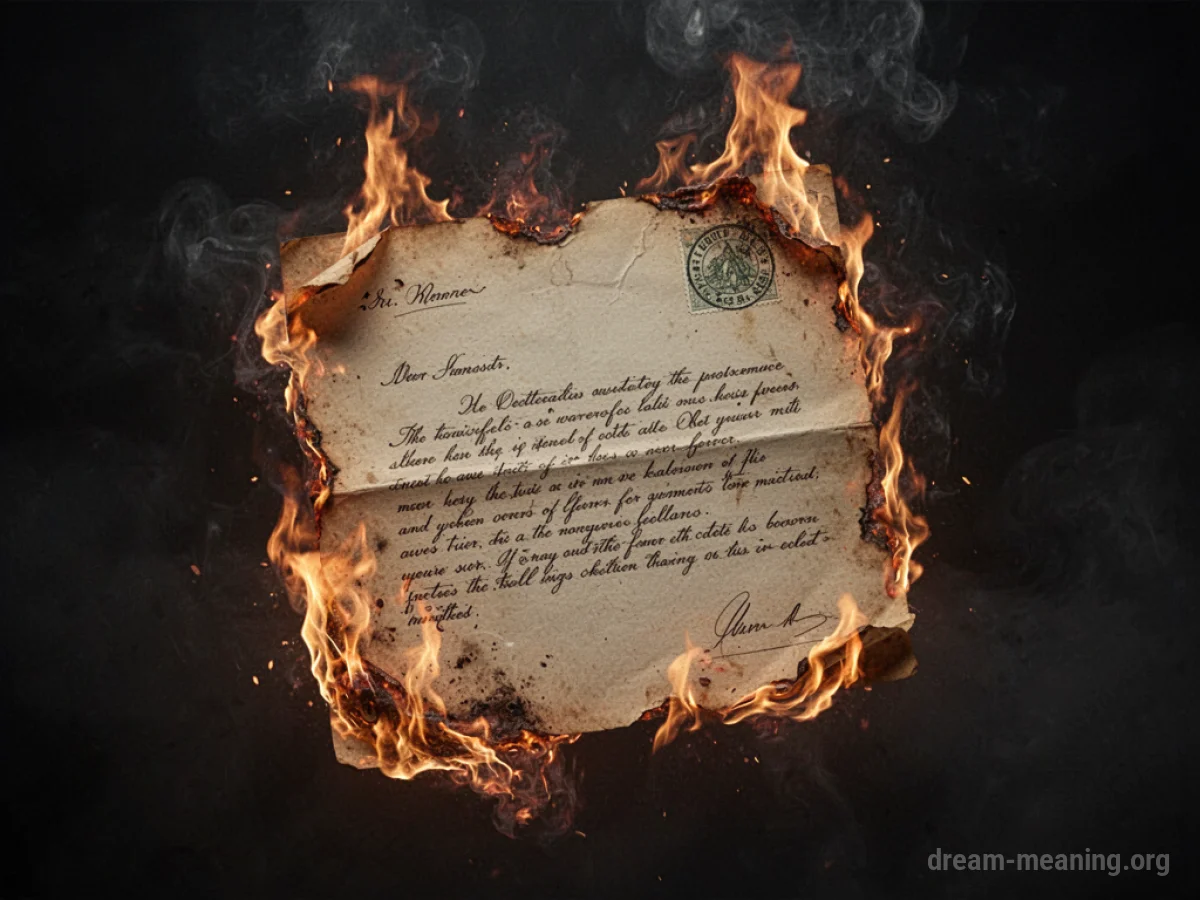 A letter with burning edges against a dark background.