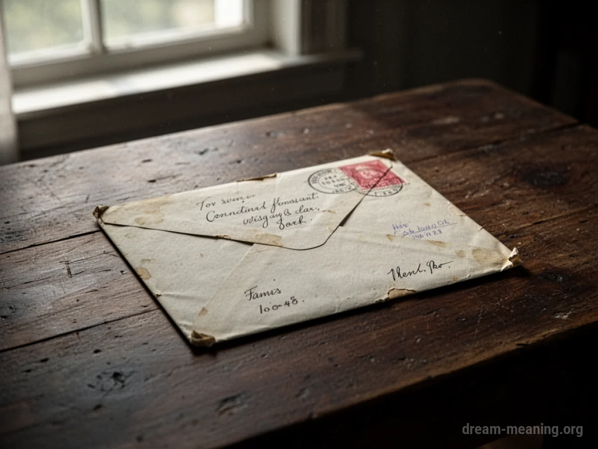 An old envelope lying on a wooden surface.
