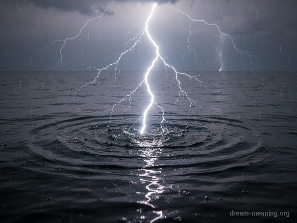 A lightning bolt striking the ocean's surface.