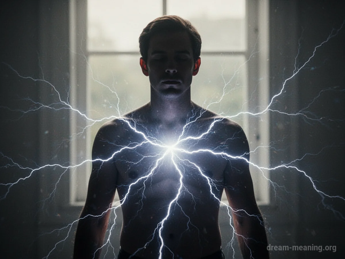 Silhouette of a person with lightning bolts inside their chest.