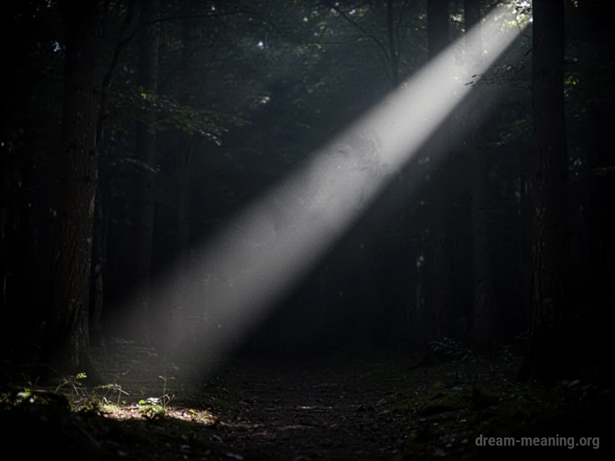 A bright line of light in a dark space.