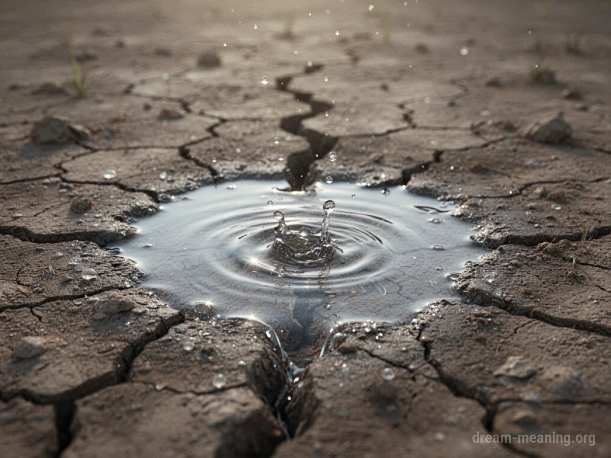 Clear liquid seeping from dry, cracked earth.