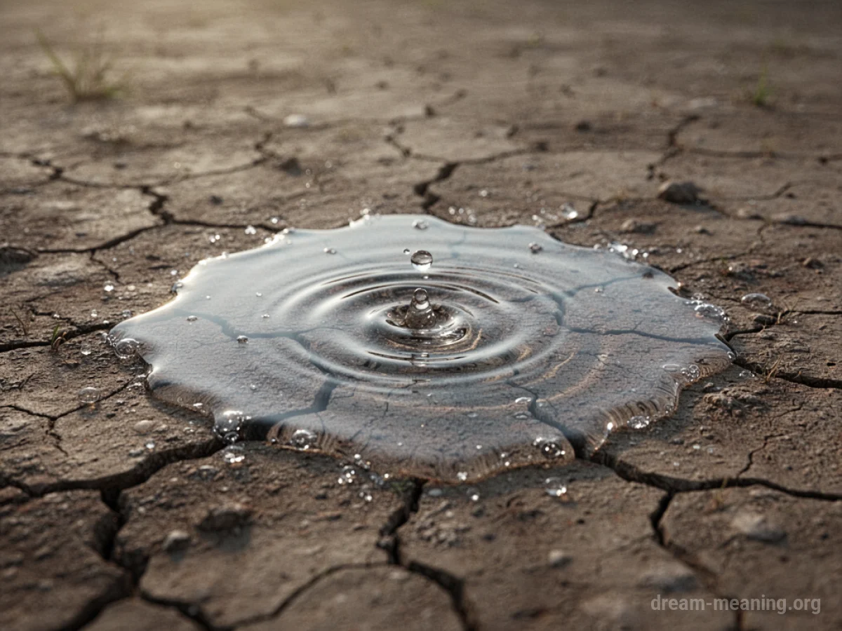 A pool of clear liquid forming on dry, cracked earth.