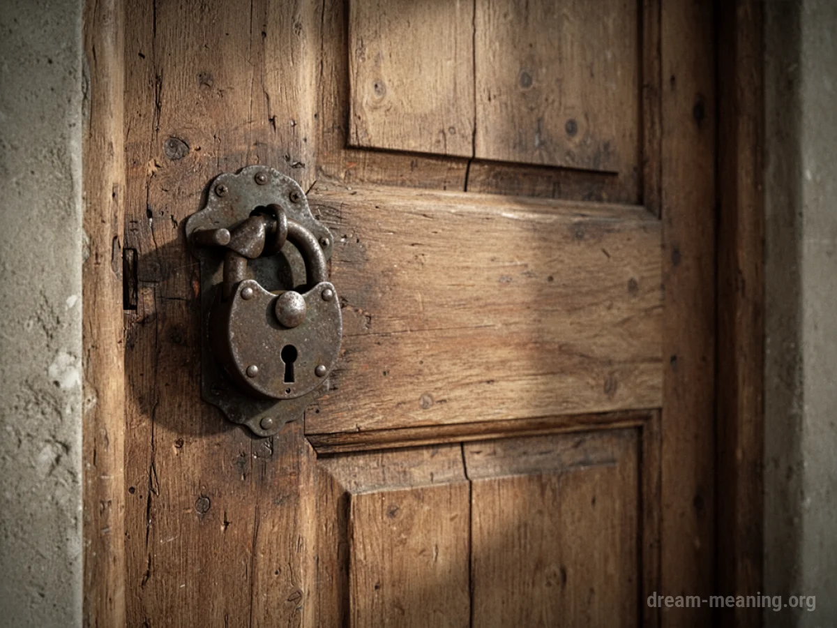 A hand inserting a key into a lock on a closed door.