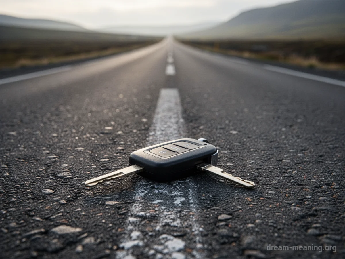 Car keys on an empty road.