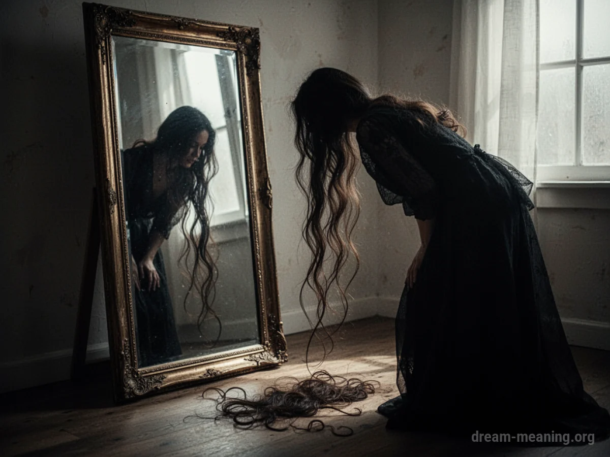 Silhouette of a person seeing hair fall out in a mirror.