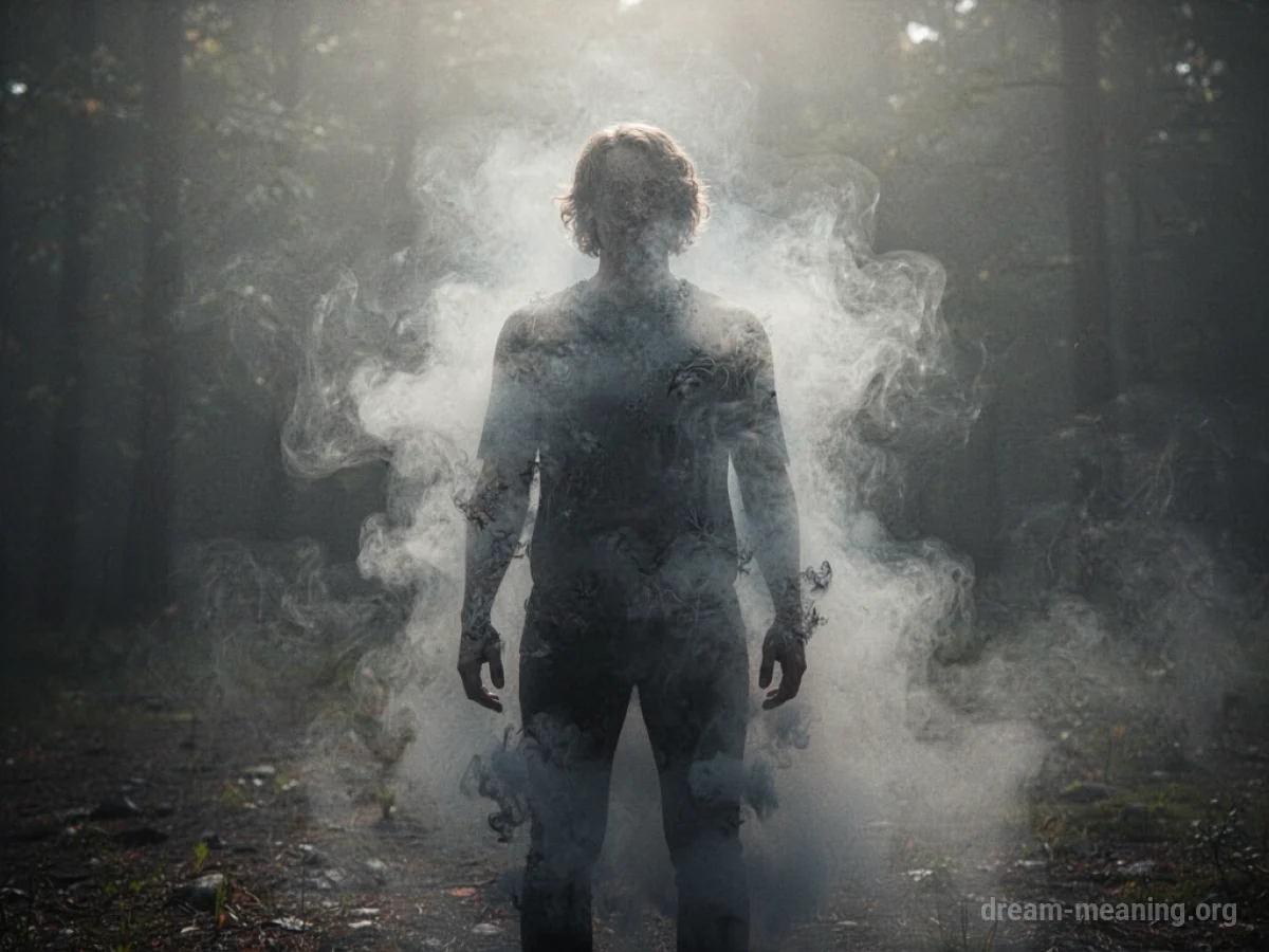 A shadowy figure fading into swirling mist.