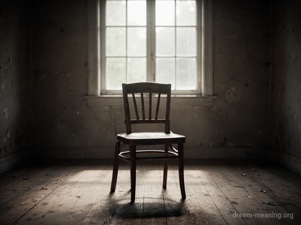 An empty chair in a dark room.
